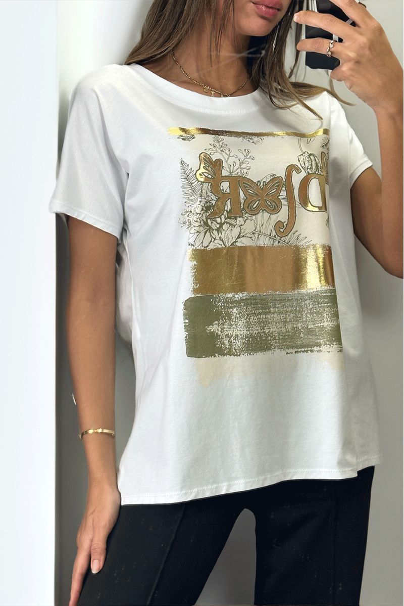 White t-shirt with gold print - 2