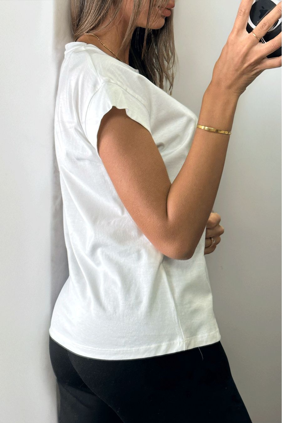 Wit t-shirt met zwarte strass print - 3