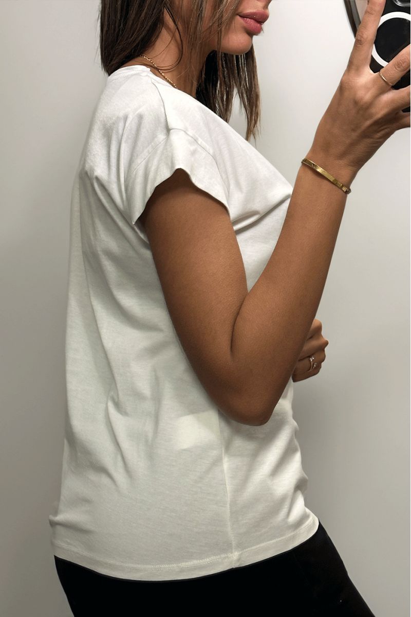 Tshirt blanc imprimé strass rouge - 3