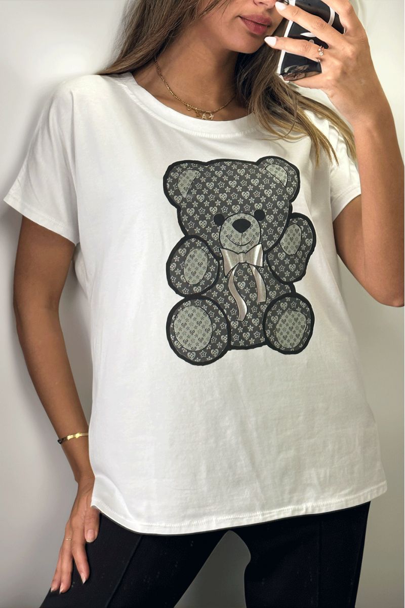 Tshirt blanc imprimé ours noir - 2