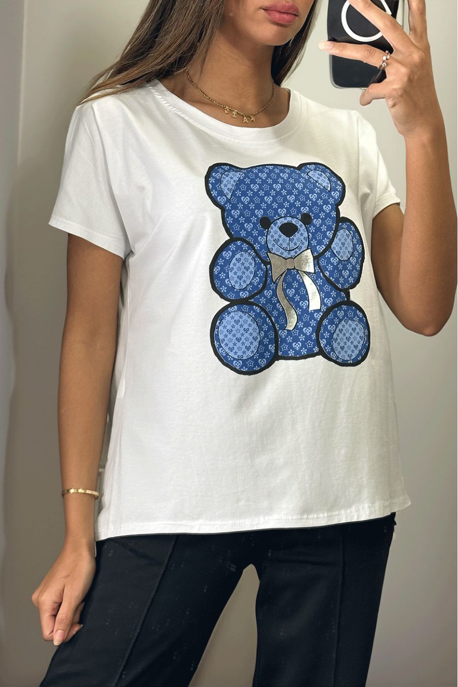Tshirt blanc imprimé ours marine - 2