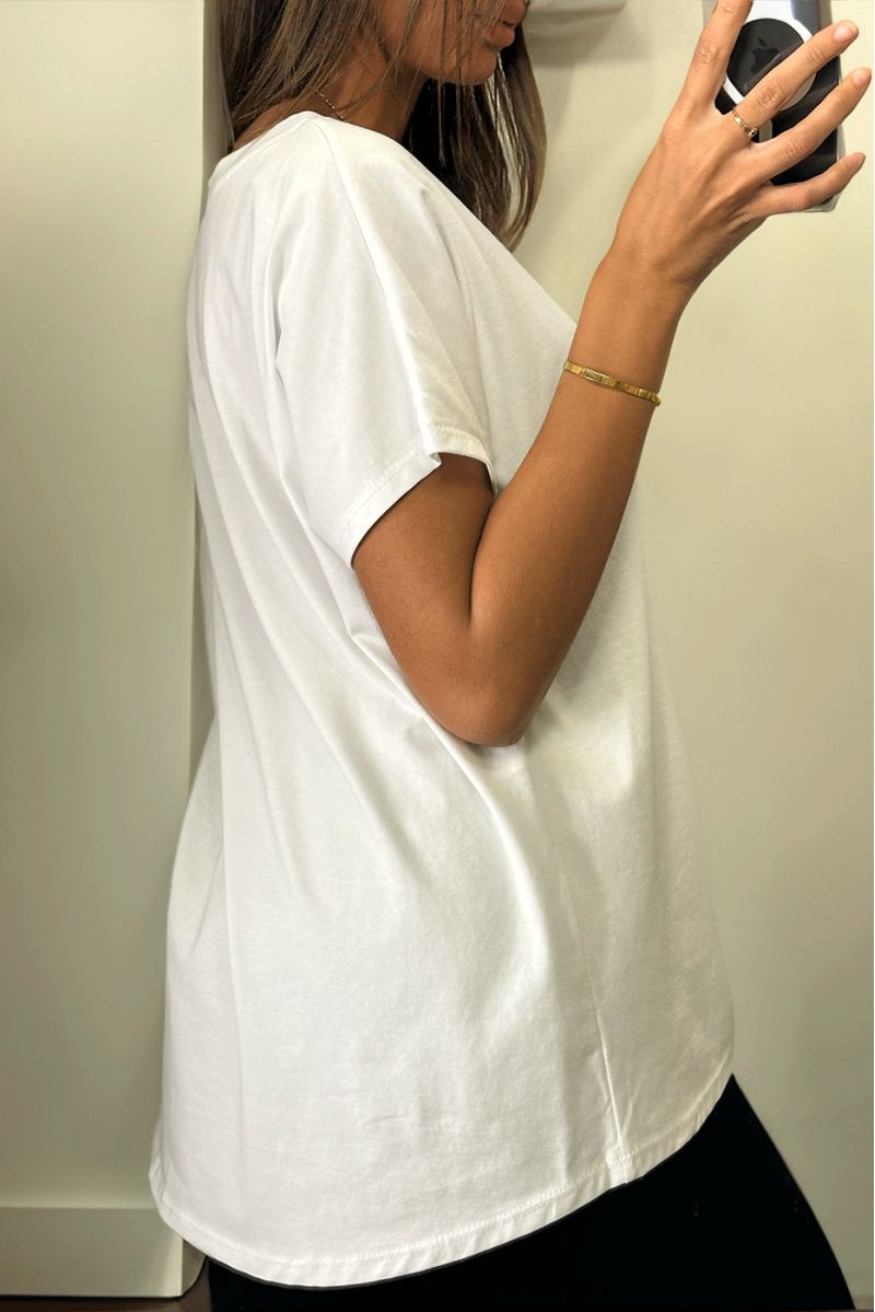 Tshirt blanc imprimé bleu avec écriture "thank you next" - 3
