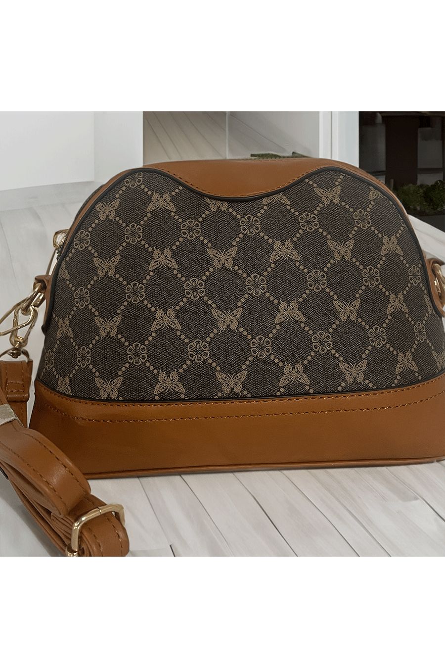 Sac à main marron à motif - 2