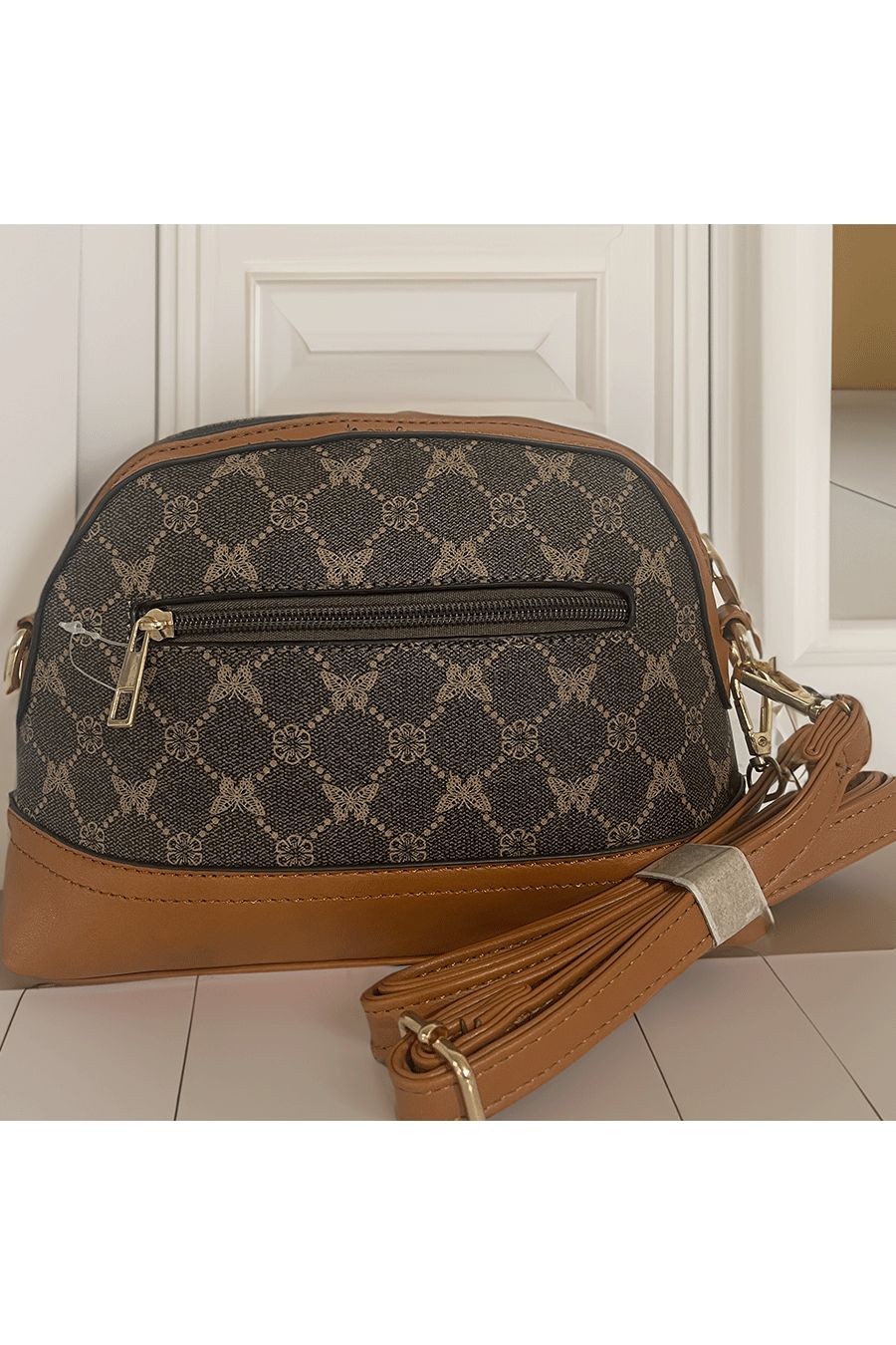 Brown patterned handbag - 3