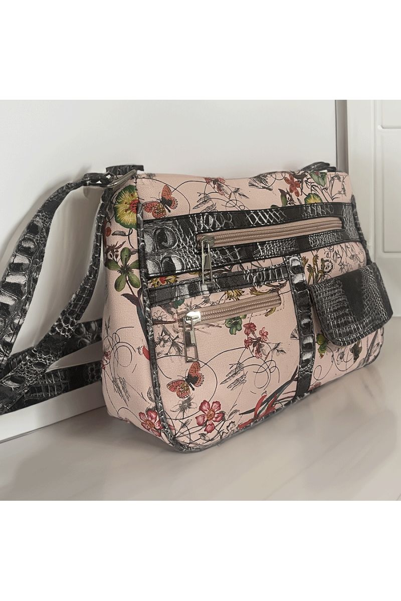 Pink handbag with pattern - 2