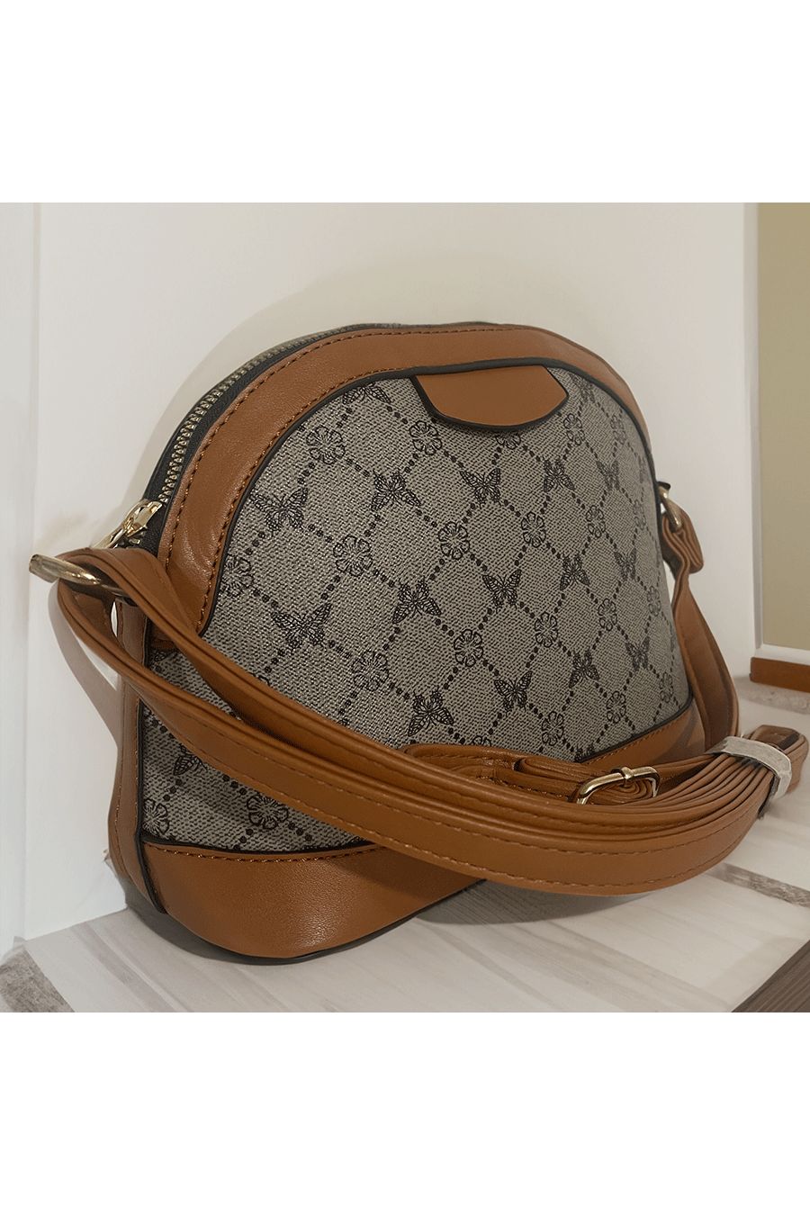 Sac à main apricot à motif - 1