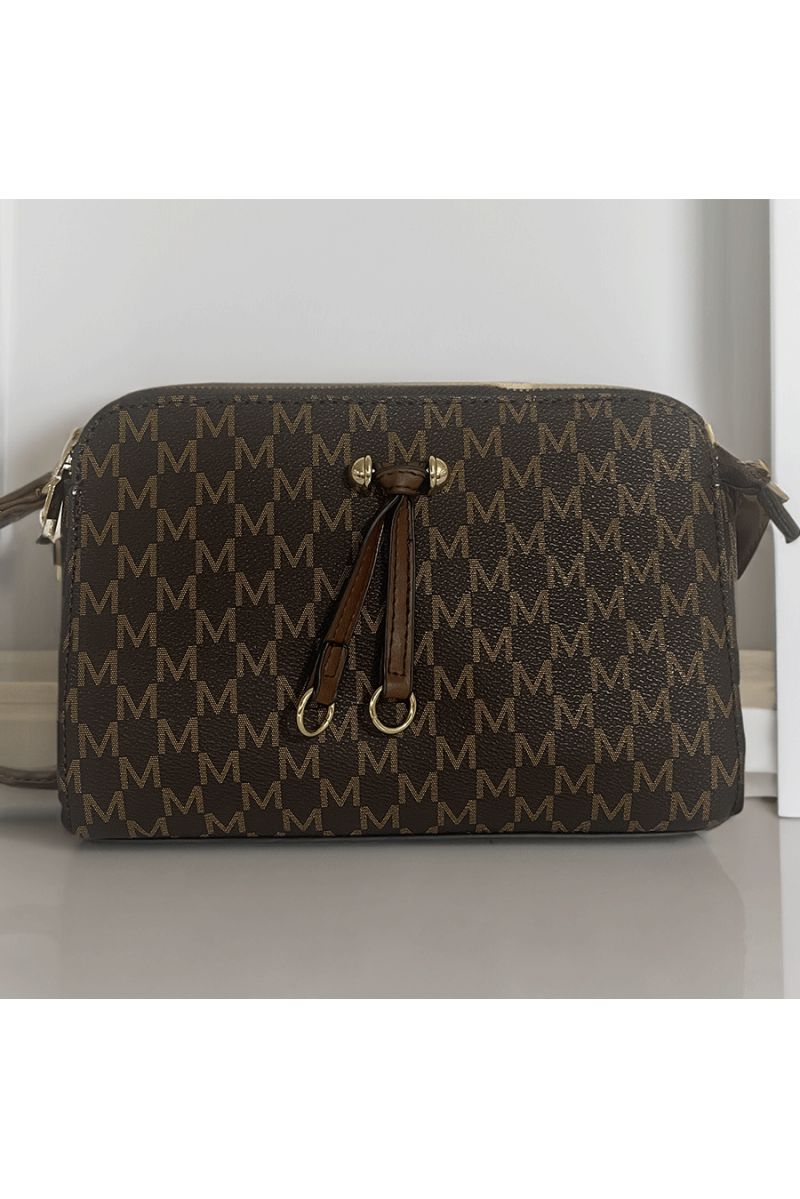 Brown handbag with M pattern - 1