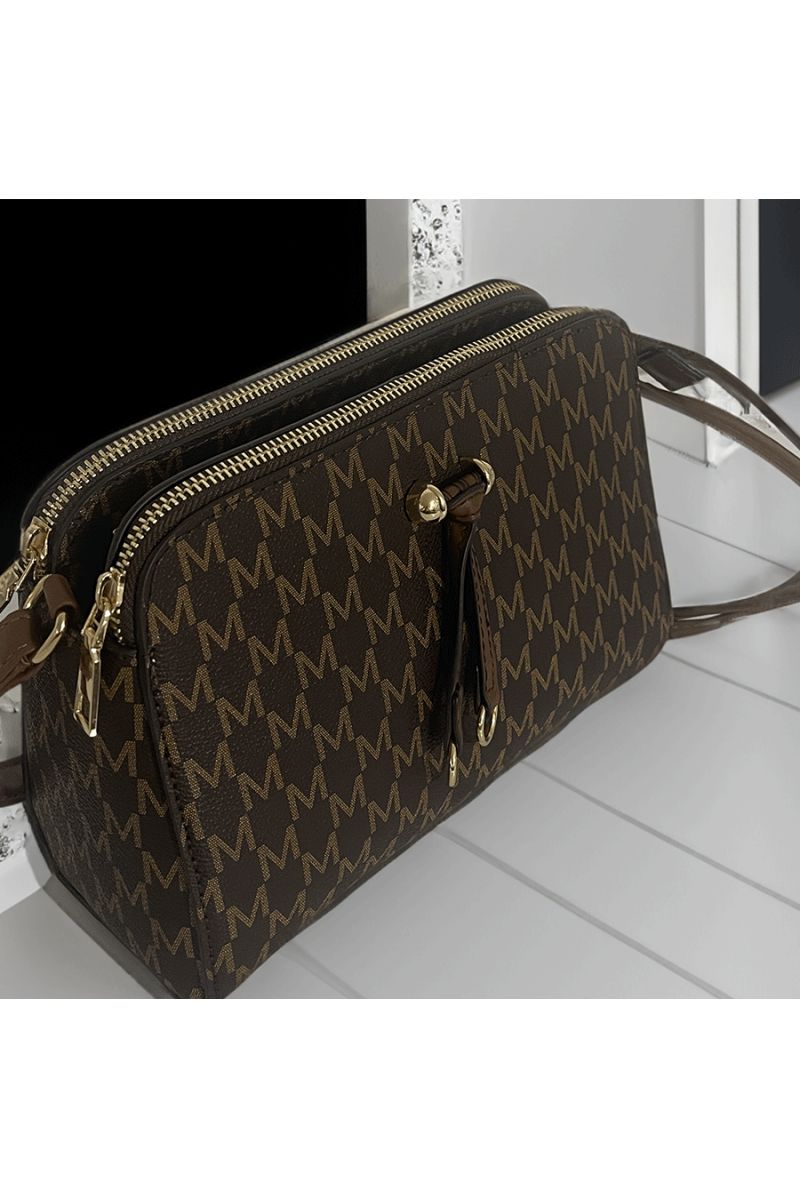 Brown handbag with M pattern - 2