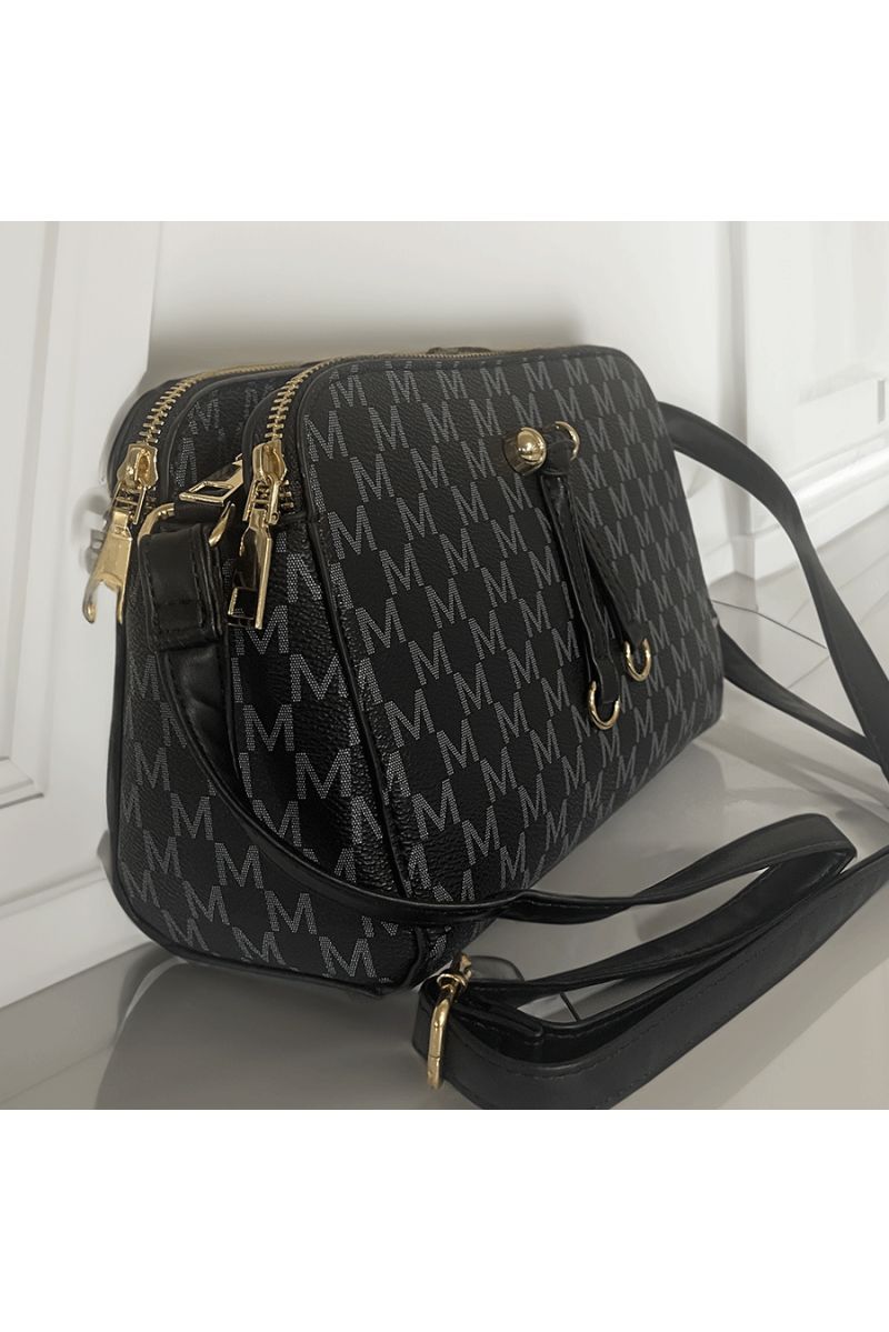 Sac à main noir à motif M - 3 Sac à main noir à motif M - 3