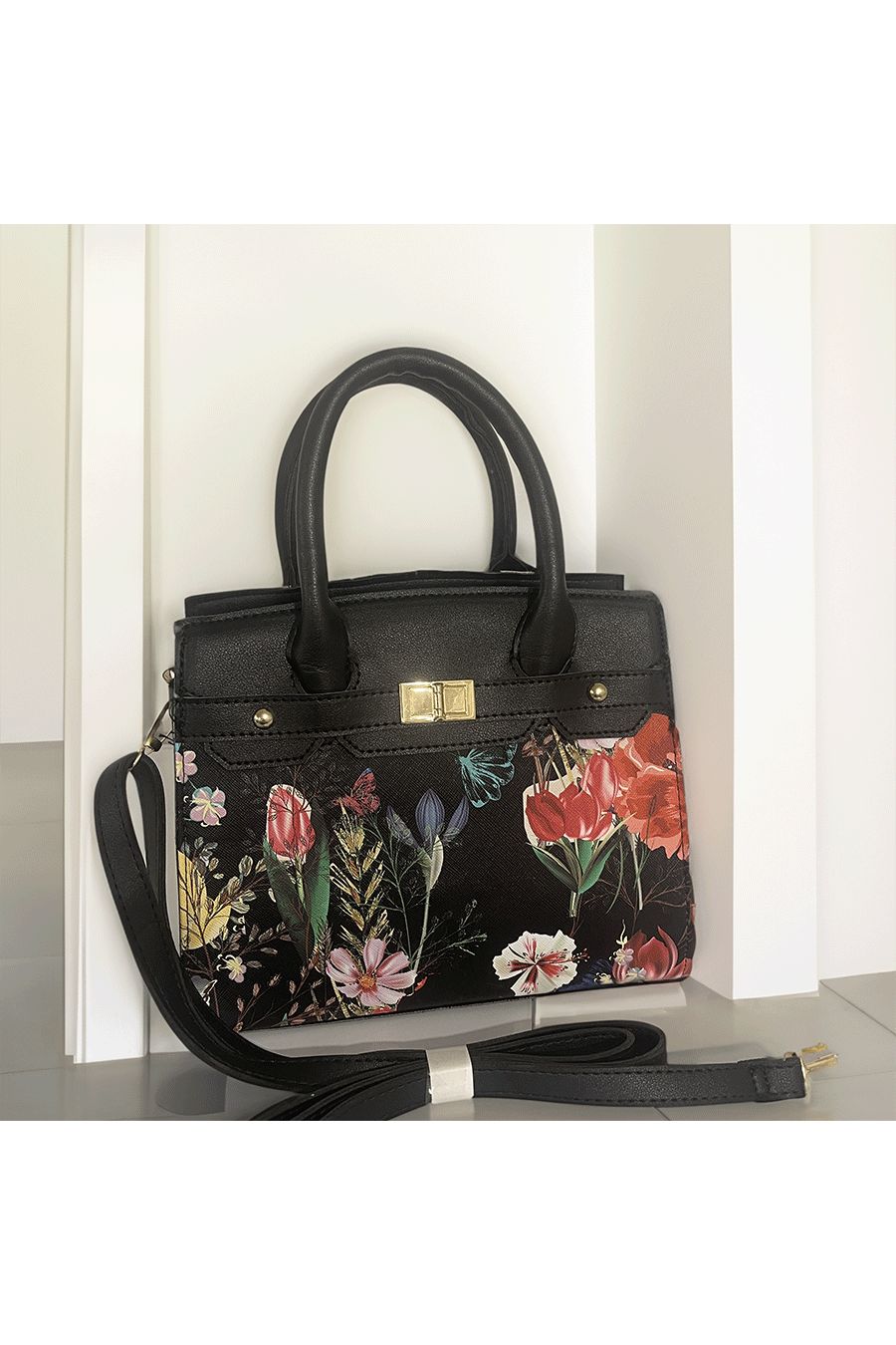 Black floral handbag - 2