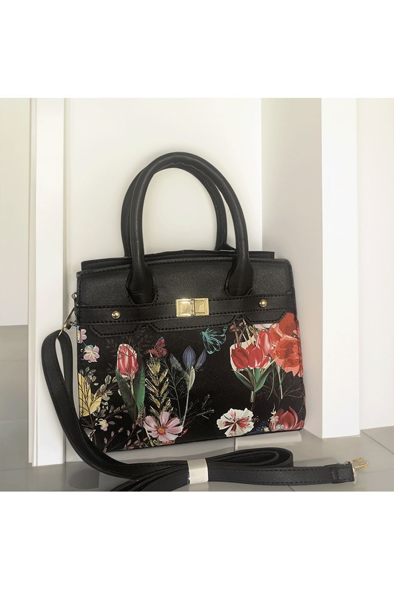 Sac à main noir fleuris - 2