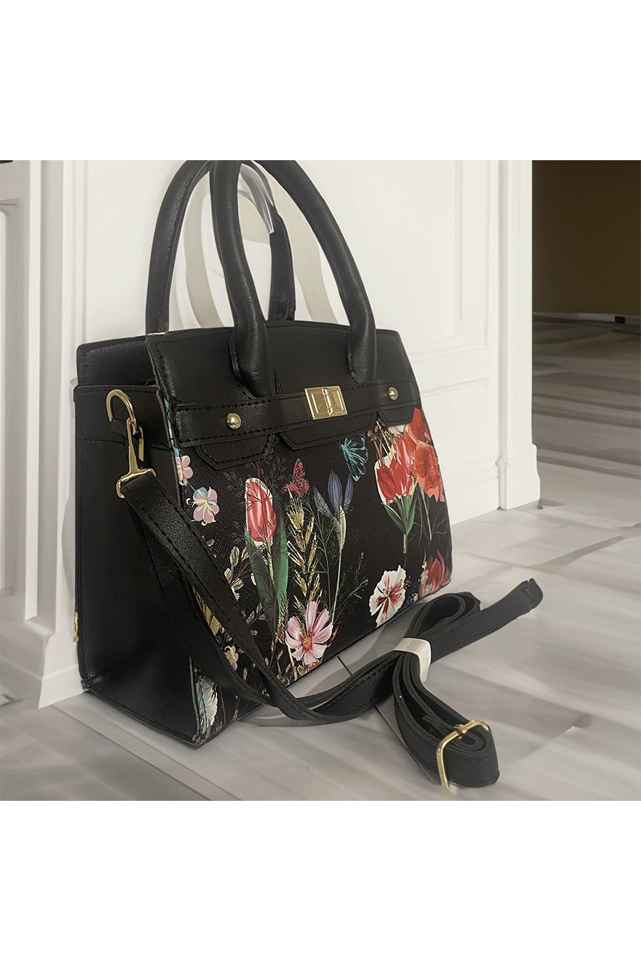 Sac à main noir fleuris - 3
