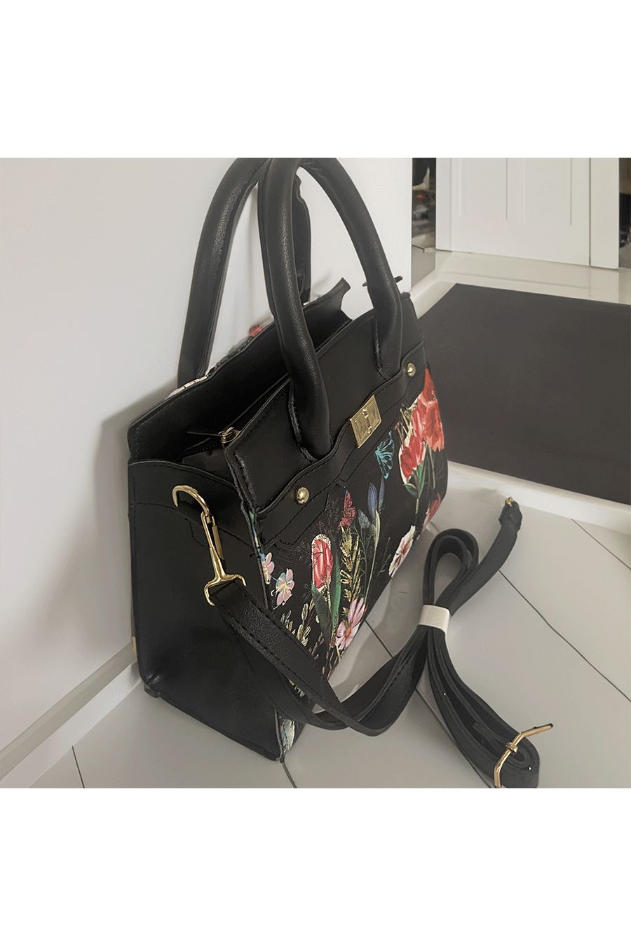 Sac à main noir fleuris - 4