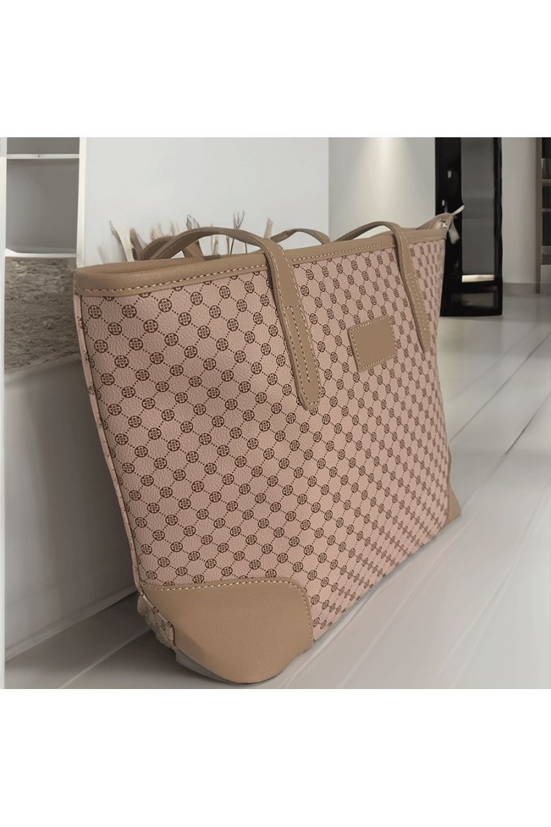 Pink handbag with pattern - 4