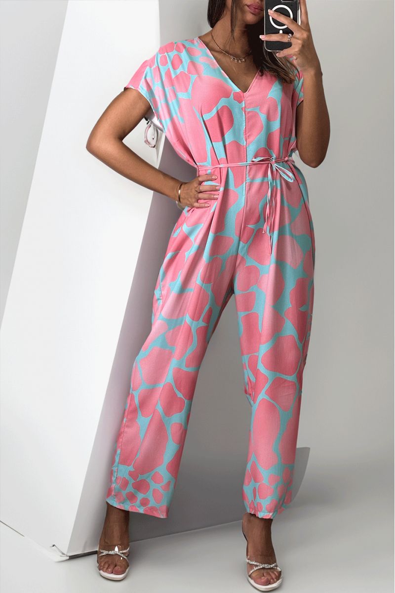 Oversized jumpsuit met v-hals en rozenprint. - 1