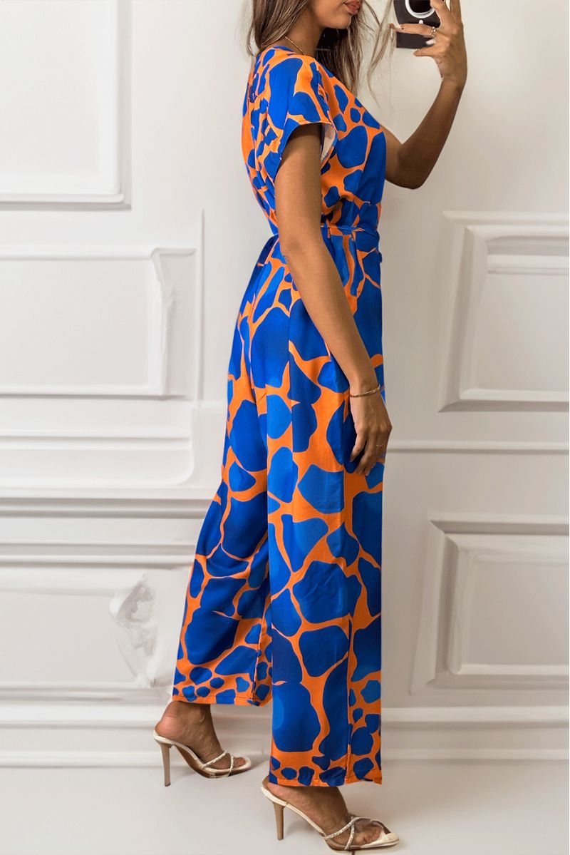 Oversize v-neck royal print jumpsuit. - 3