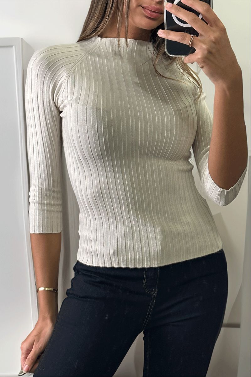 Light beige sweater with long sleeves - 1