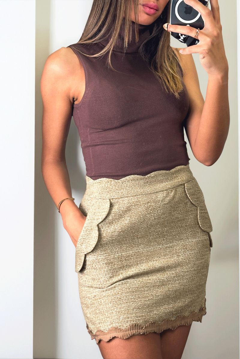 Beige skirt lined in wool with pockets - 4