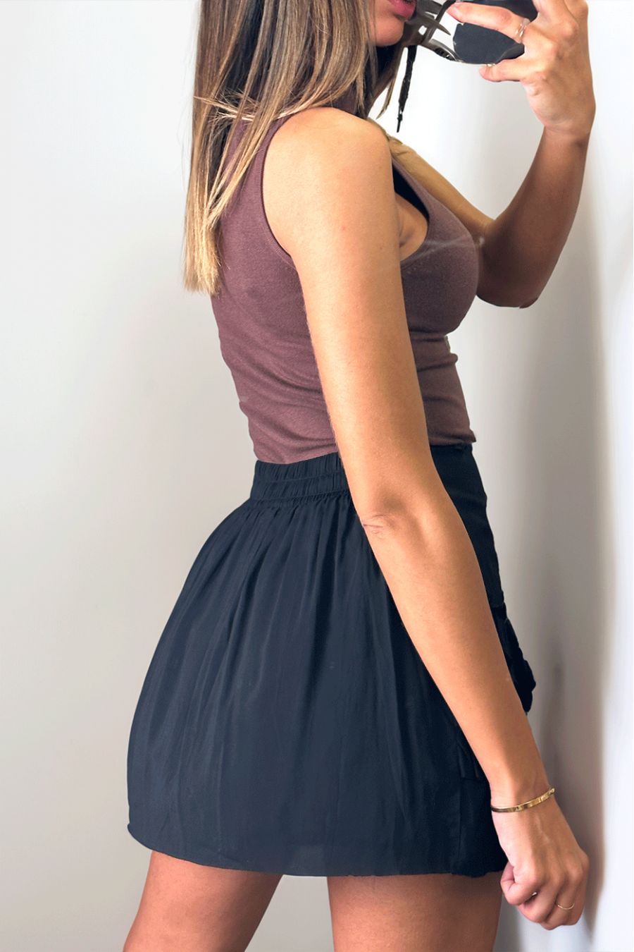 Black pleated mini skirt with ruffle and lined - 3