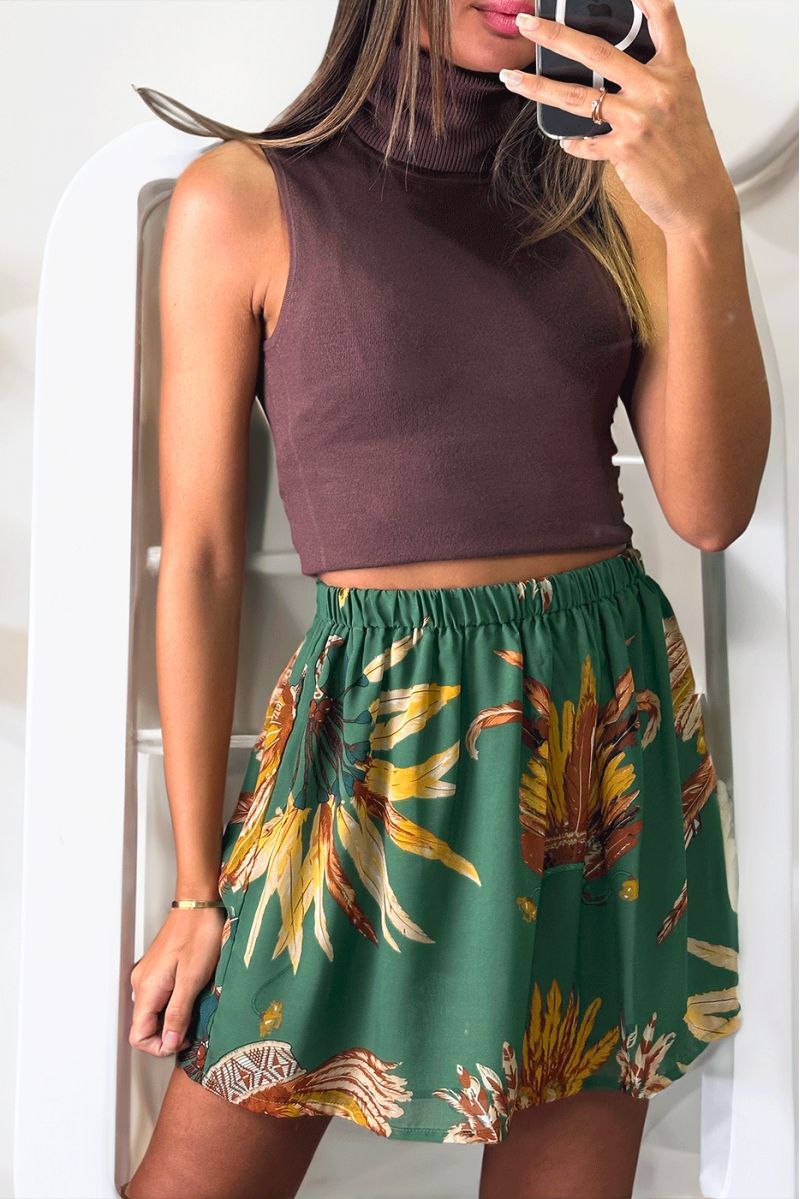 Flared mini skirt with green pattern - 1