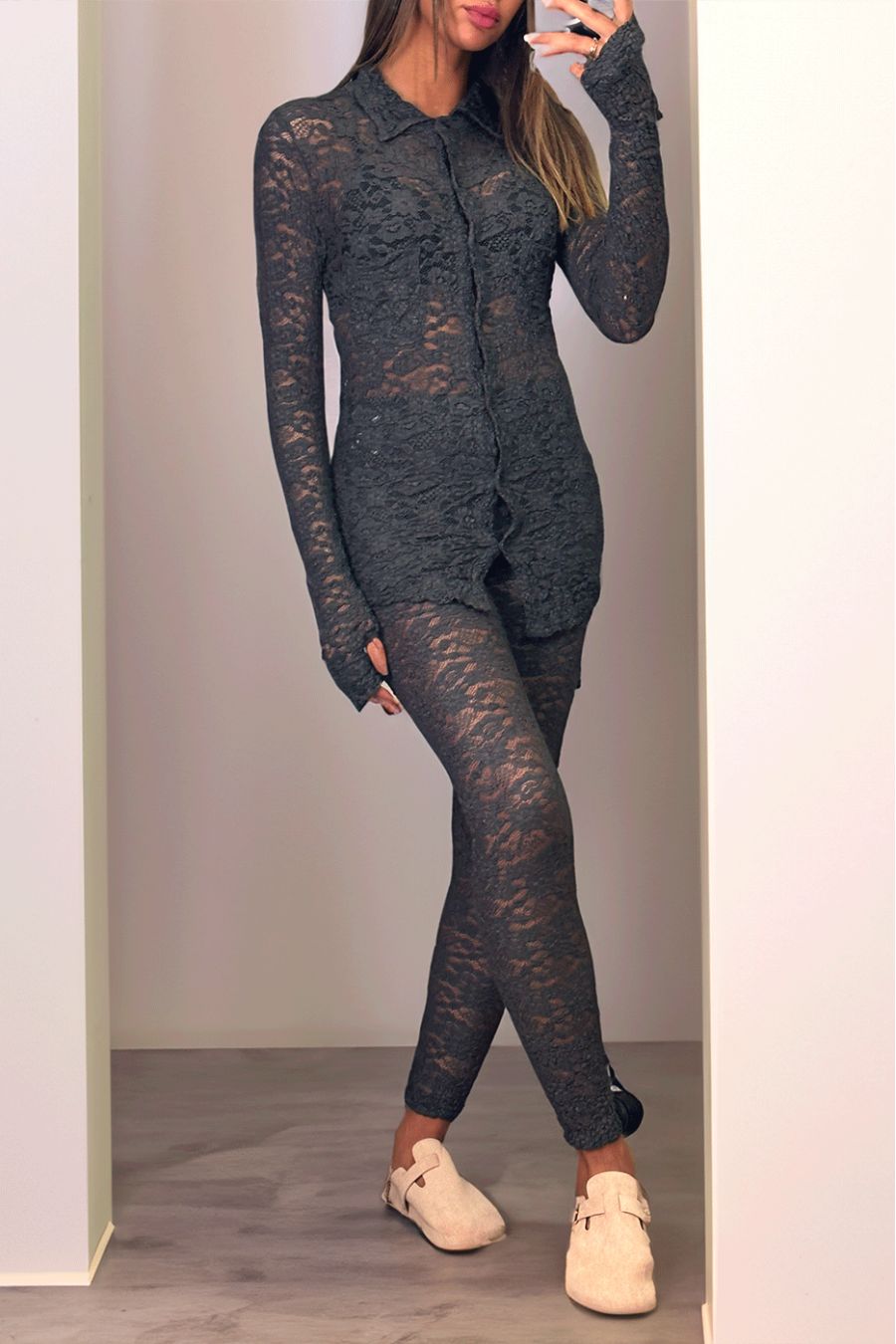 Charcoal lace leggings - 1