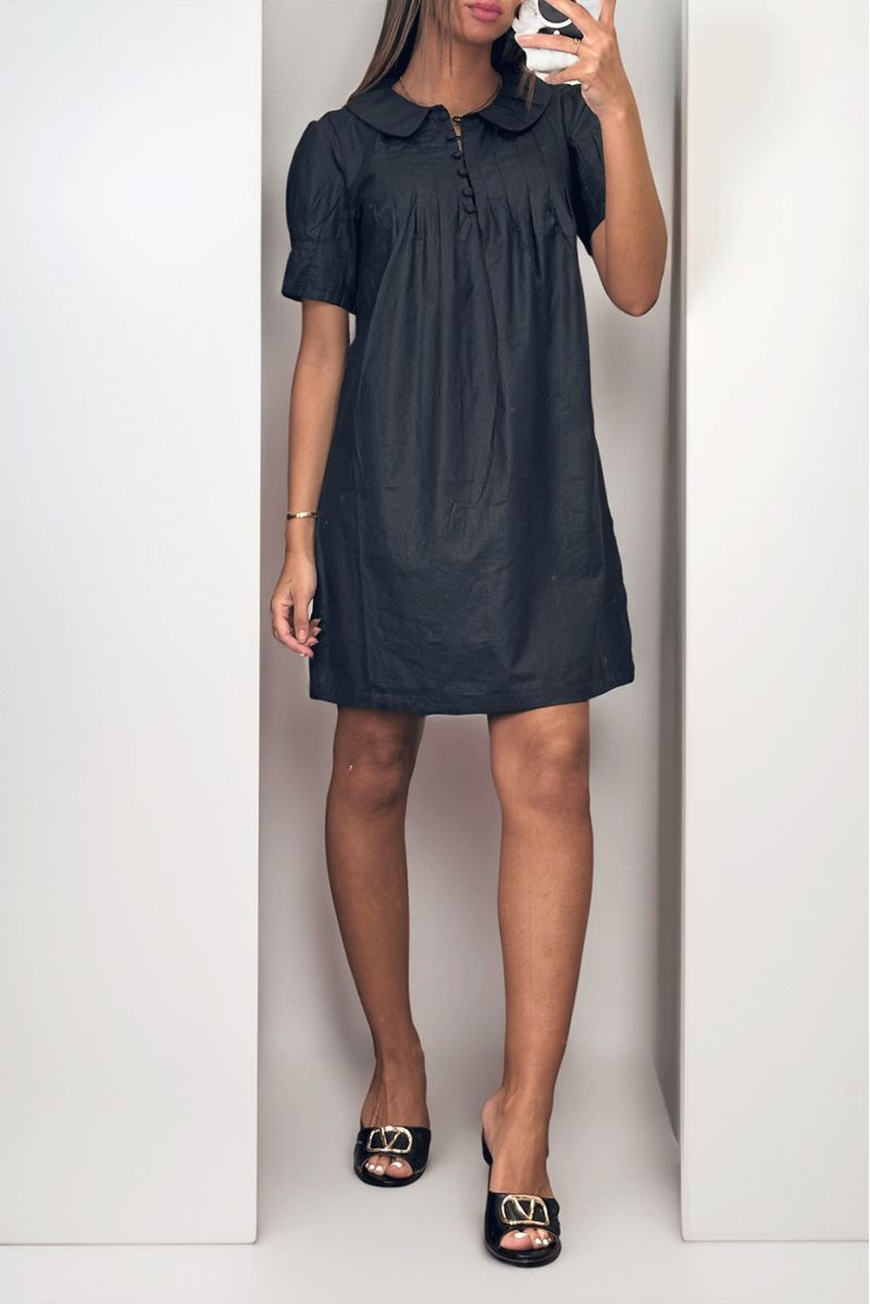 Shiny black tunic dress with buttons at the collar - 3