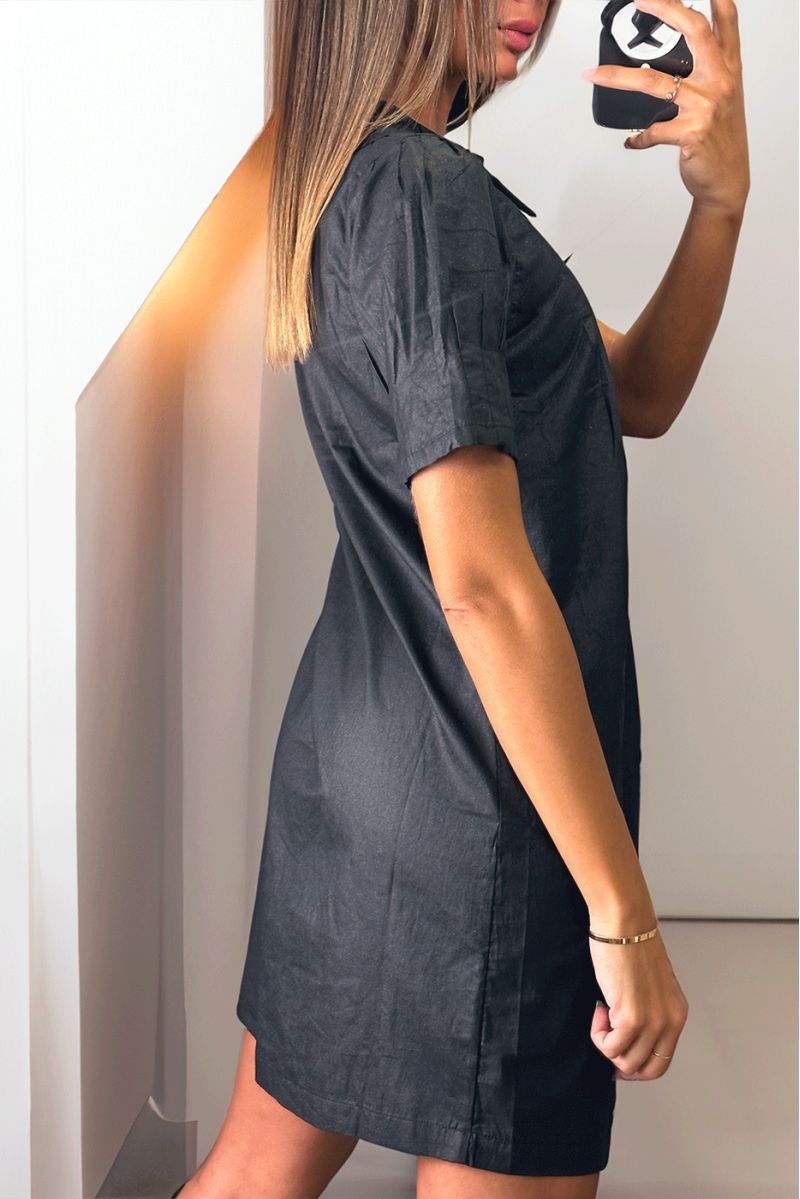 Shiny black tunic dress with buttons at the collar - 4