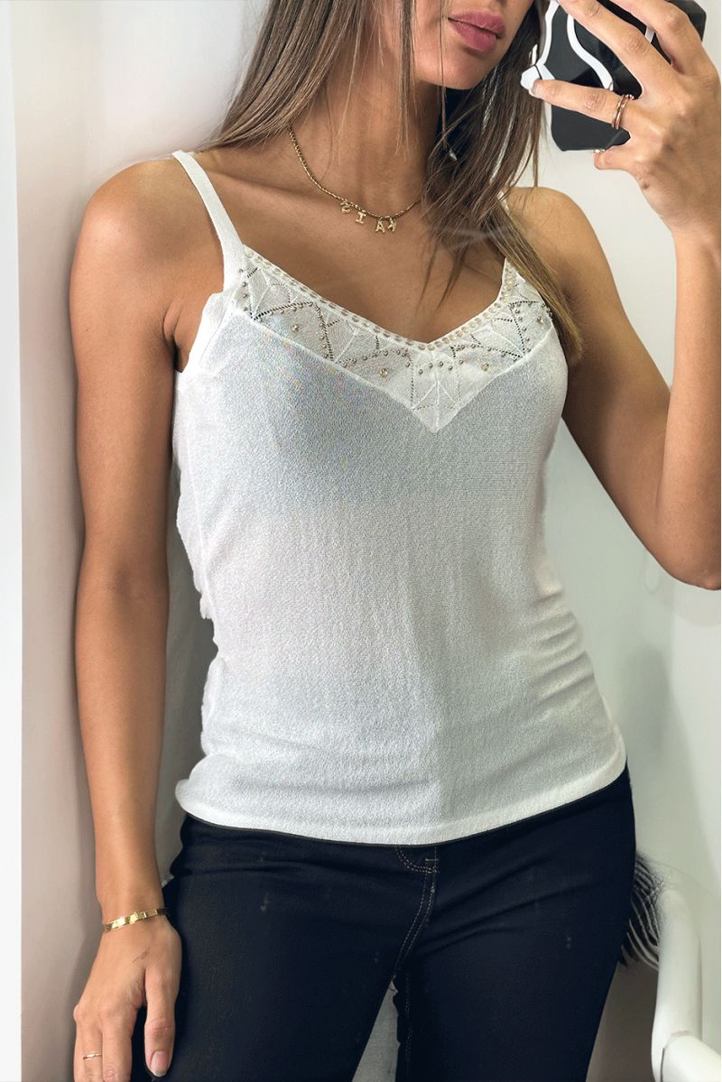 White tank top with pearls on the bust - 2