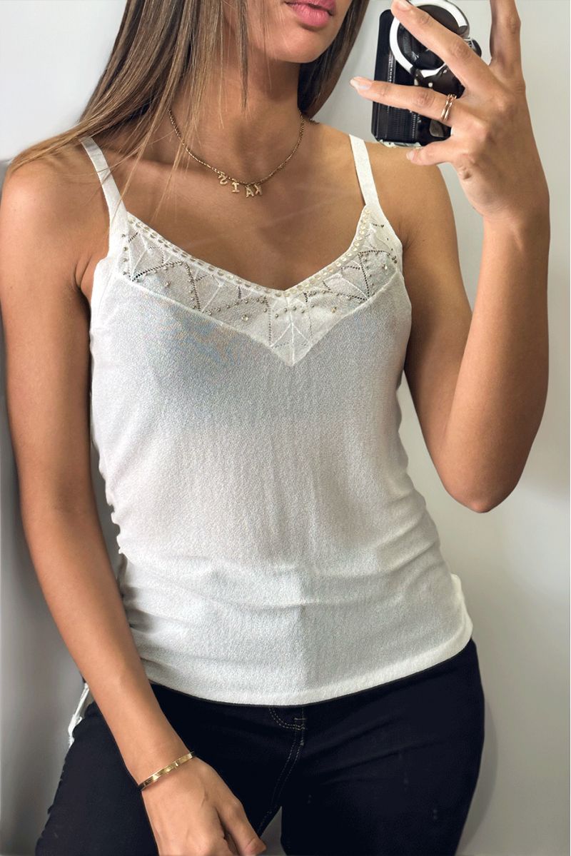 White tank top with pearls on the bust - 3