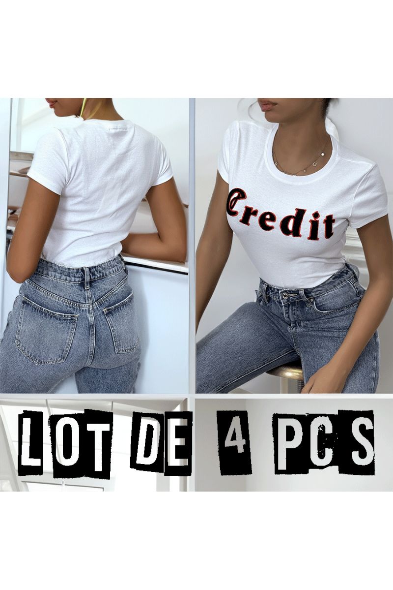 White T-shirt with 3D CREDIT writing - 1