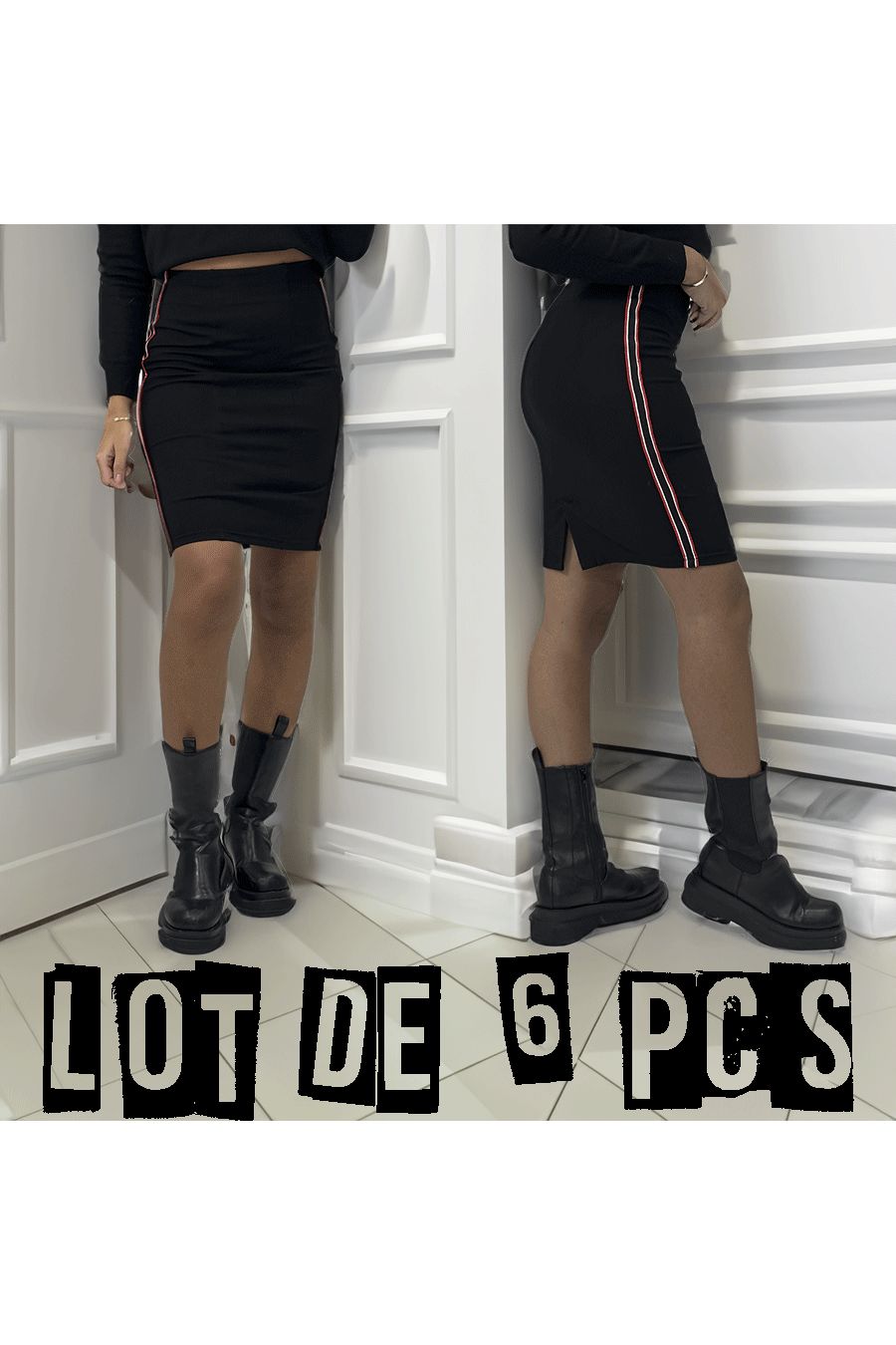 Lot de 6 Jupes noire à bande sur les côtés