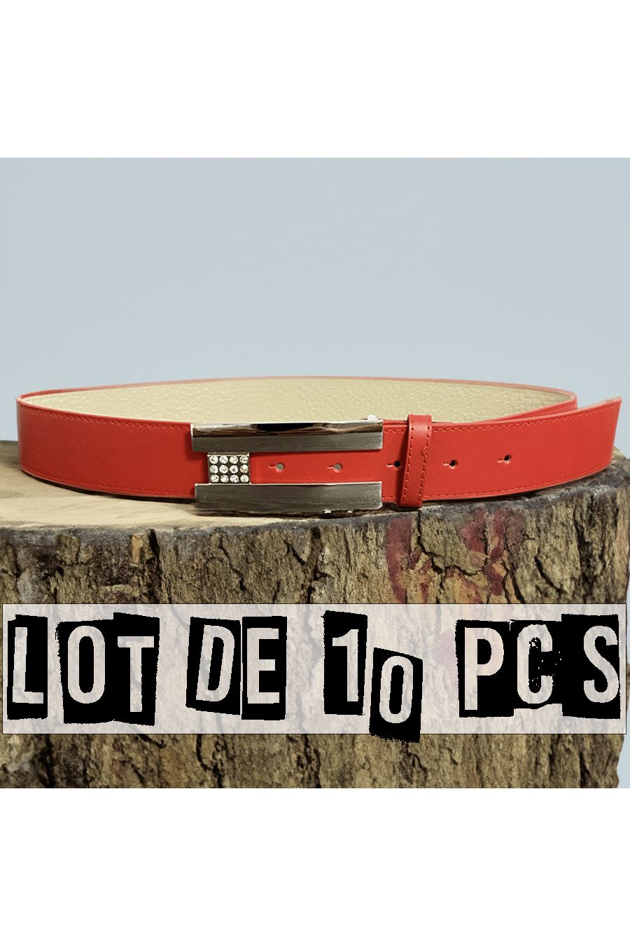 Set van 10 rode riemen met rechthoekige gesp en strassteentjes - 1