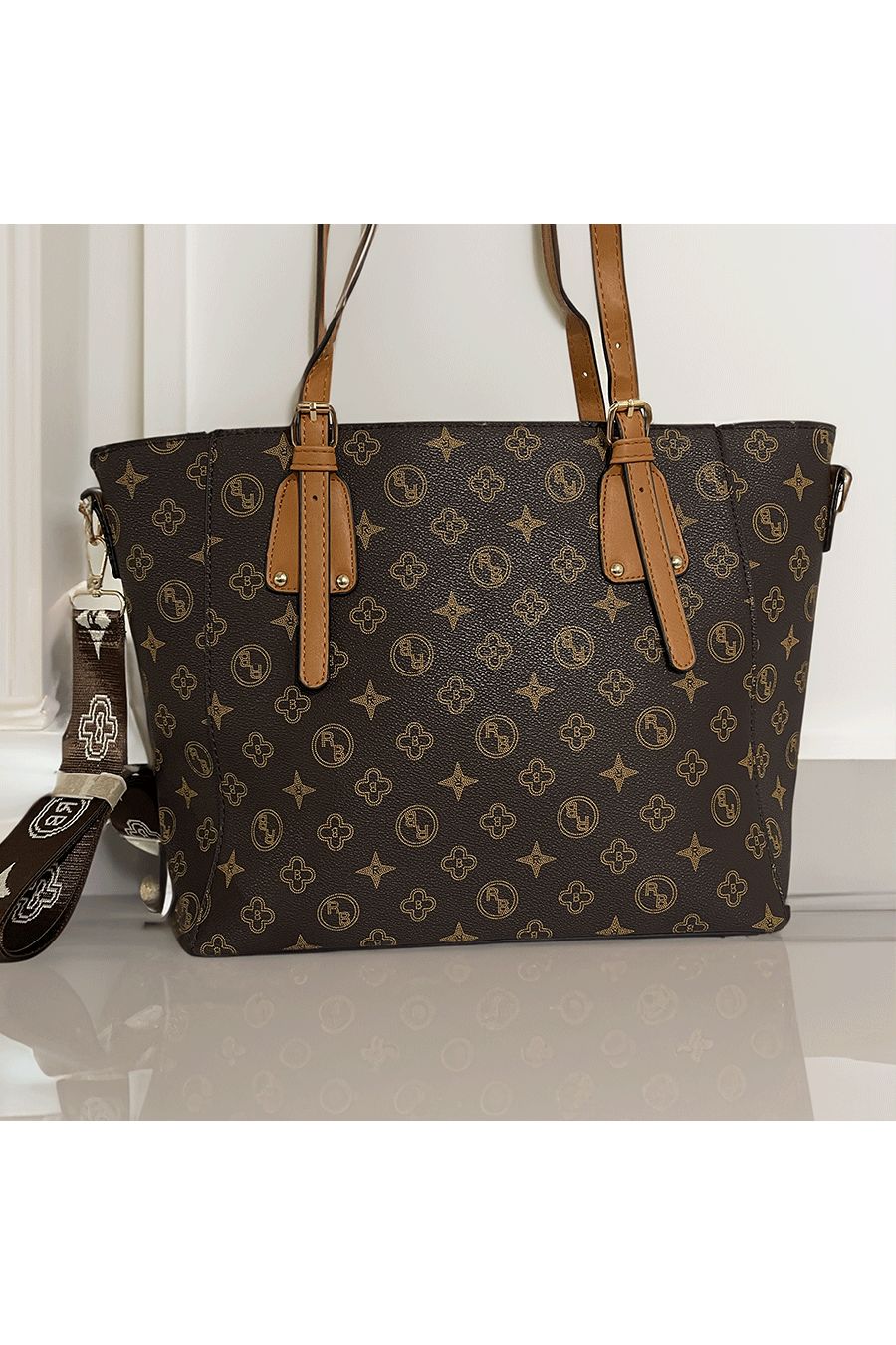 Brown patterned handbag - 2