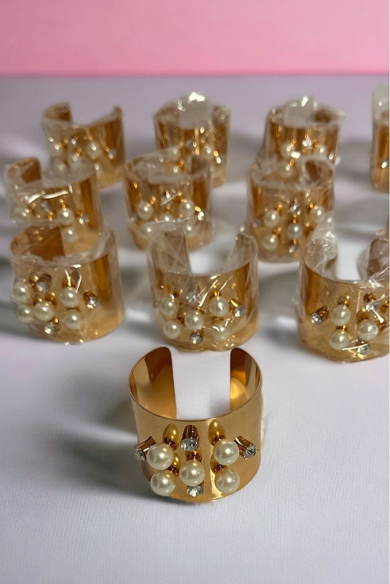 Lot van 12 gouden armbanden met parels - 1