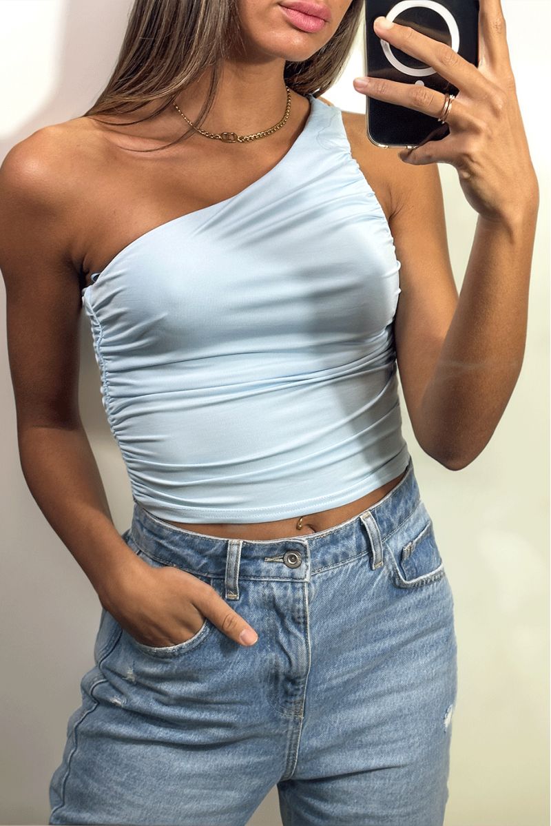 Blue crossed crop top: Femininity and originality with a touch of daring style - 2