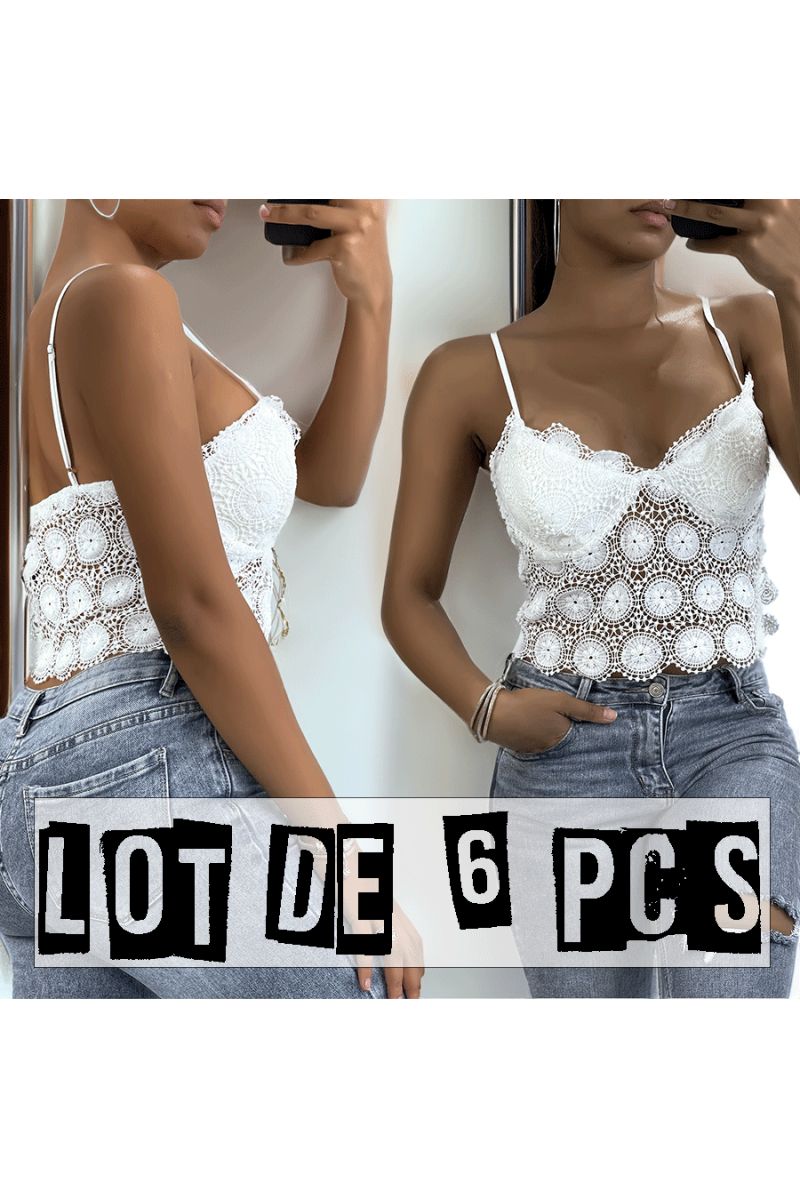 Pack of 6 white lace tank tops with removable straps - 1