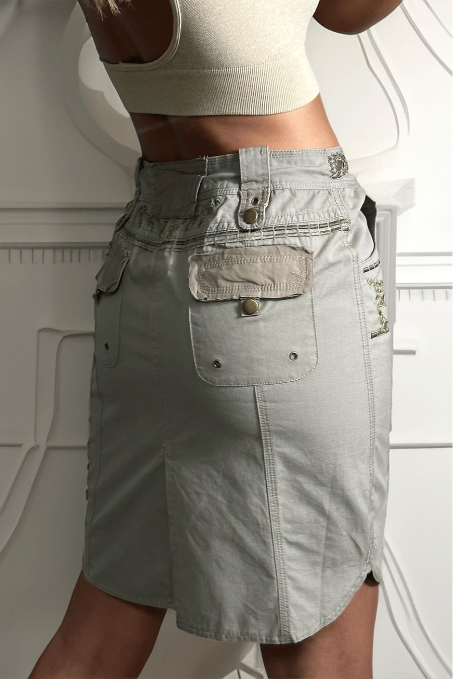 Khaki cotton skirt with embroidery - 4