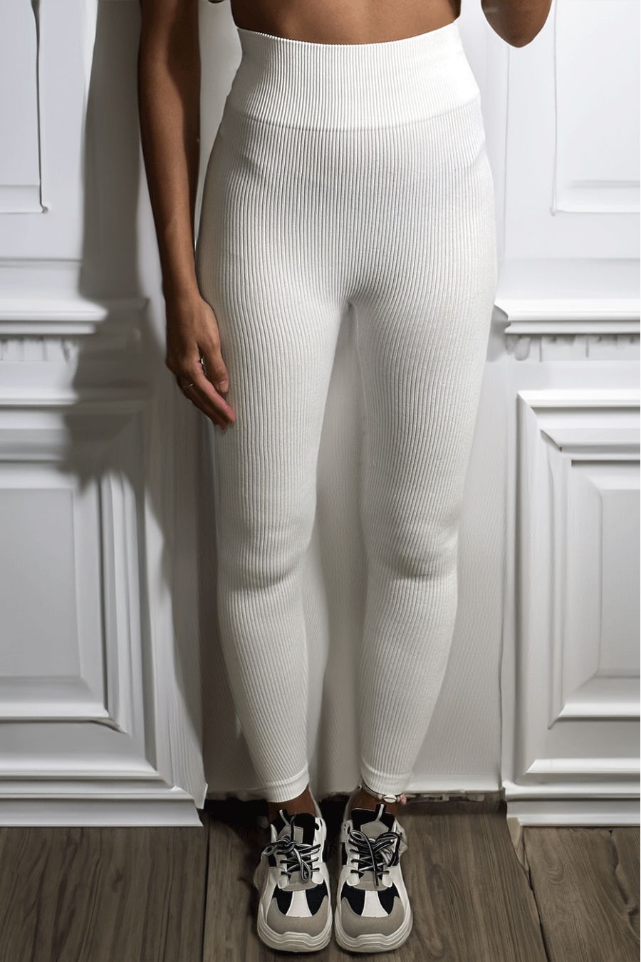 White Super Stretch Rib Knit Legging - 3