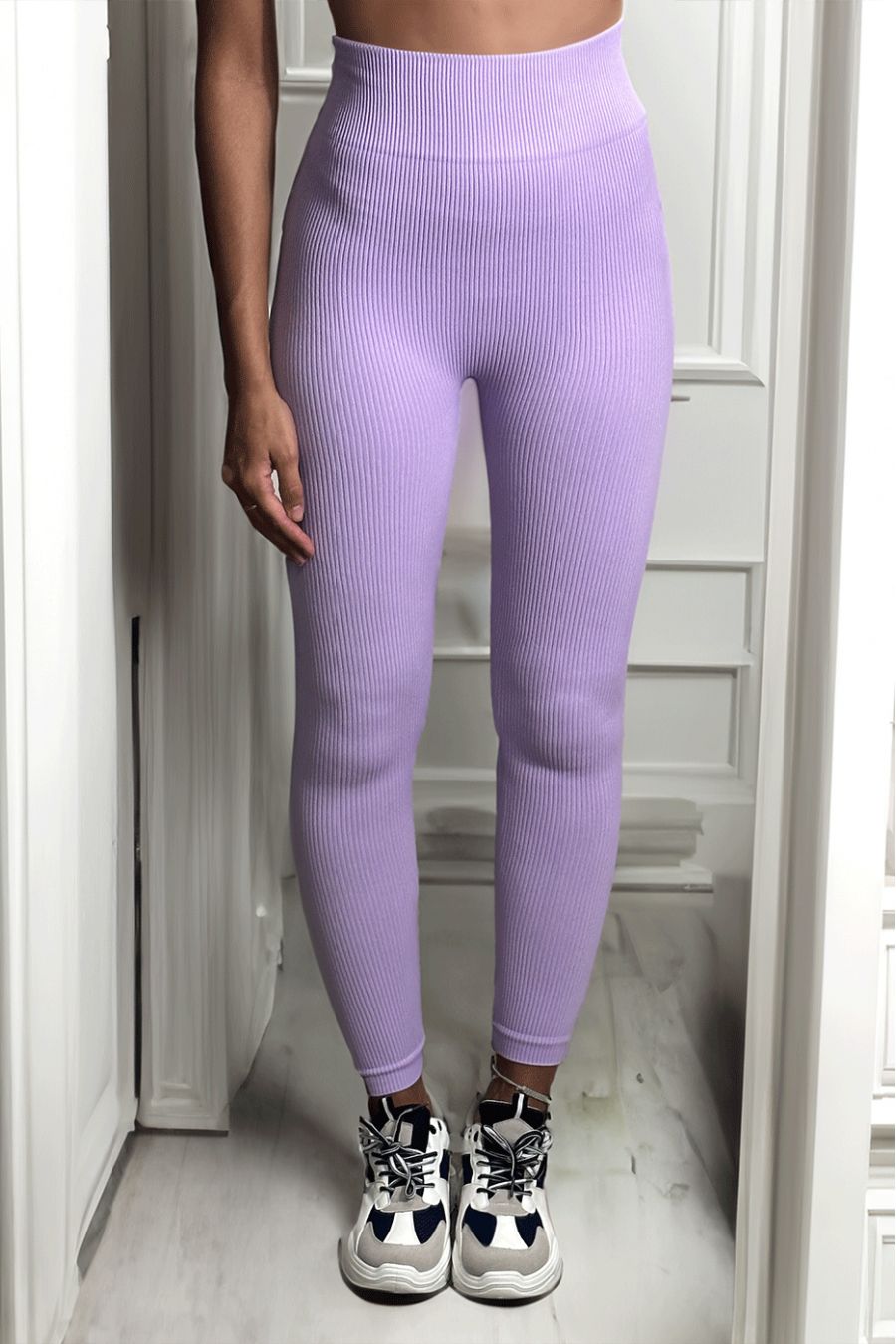 Paarse superstretch ribgebreide legging - 2