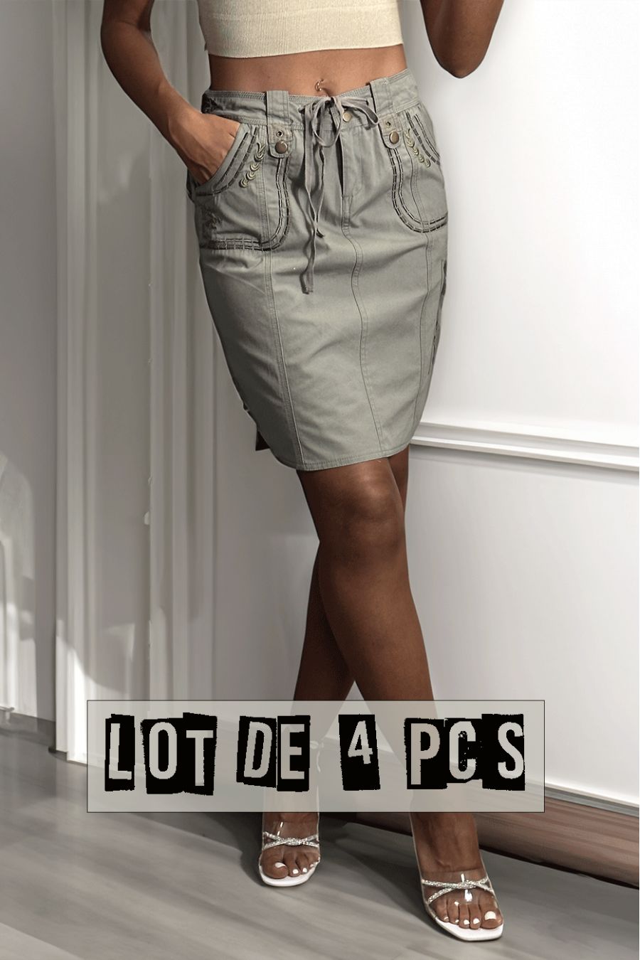 Set of 4 khaki cotton skirts with embroidery - 2