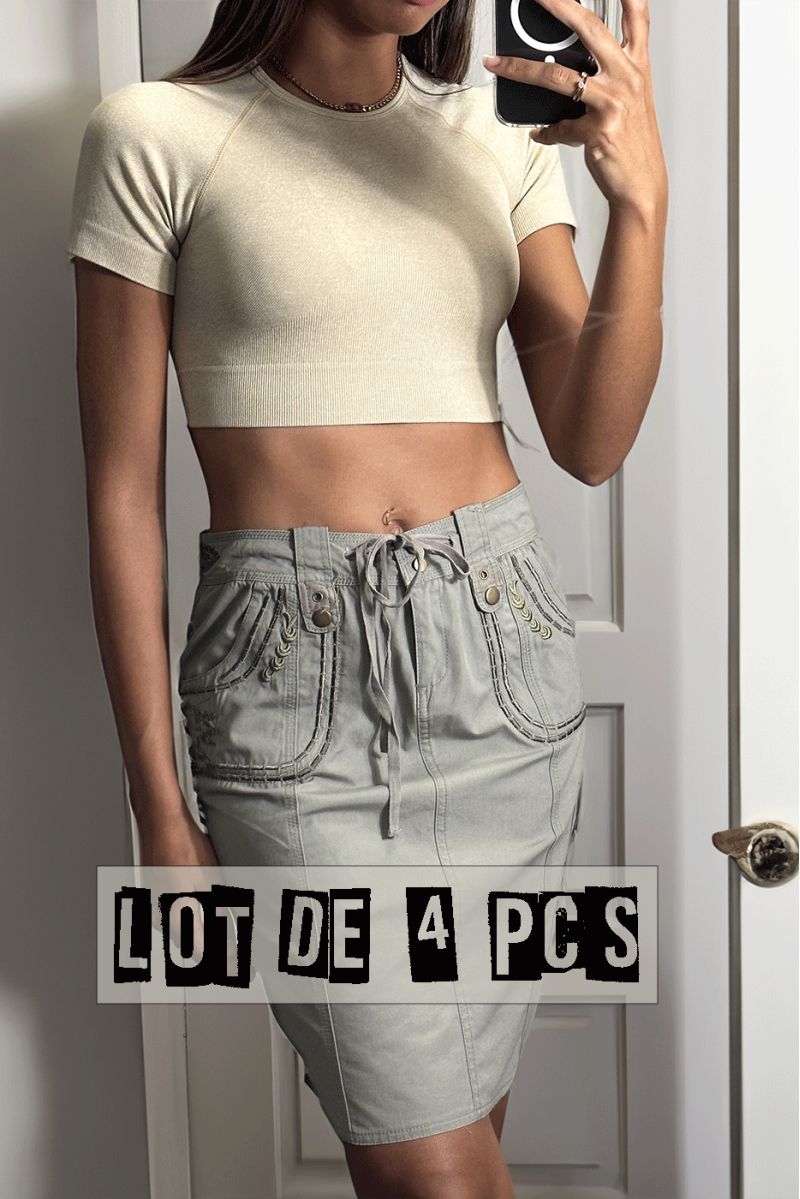 Set of 4 khaki cotton skirts with embroidery - 3