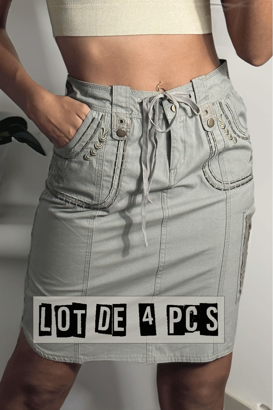 Set of 4 khaki cotton skirts with embroidery - 4