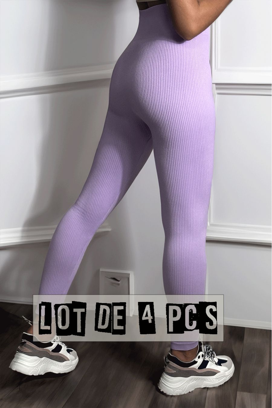Lot de 4 Leggings violet en maille côtelé très extensible