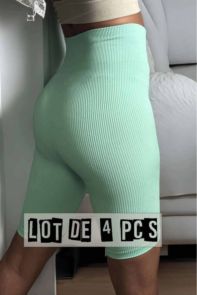 Lot de 4 Corsaires vert en maille côtelé très extensible - 1