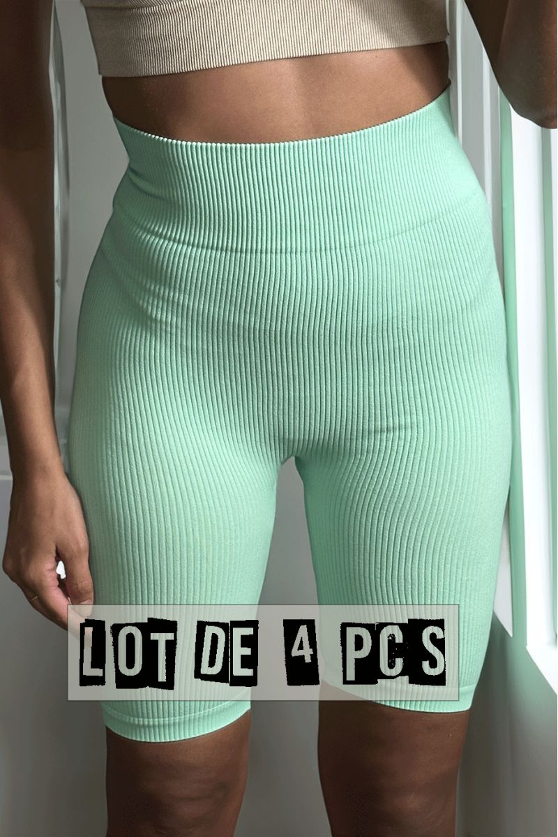 Lot de 4 Corsaires vert en maille côtelé très extensible - 2
