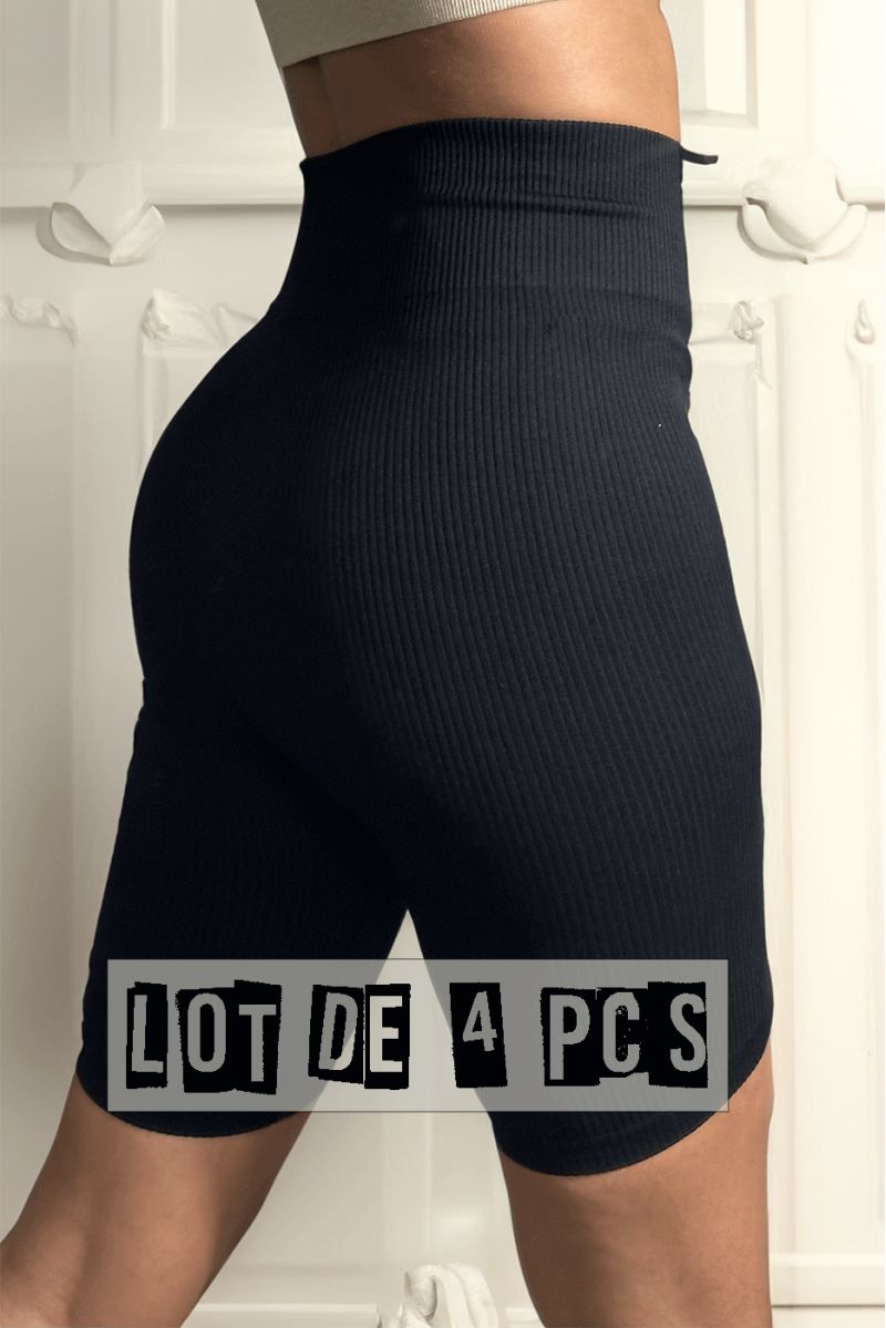 Lot de 4 Corsaires noir en maille côtelé très extensible - 1
