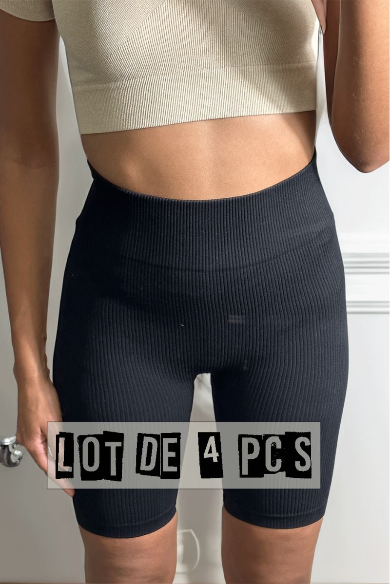 Lot de 4 Corsaires noir en maille côtelé très extensible - 2