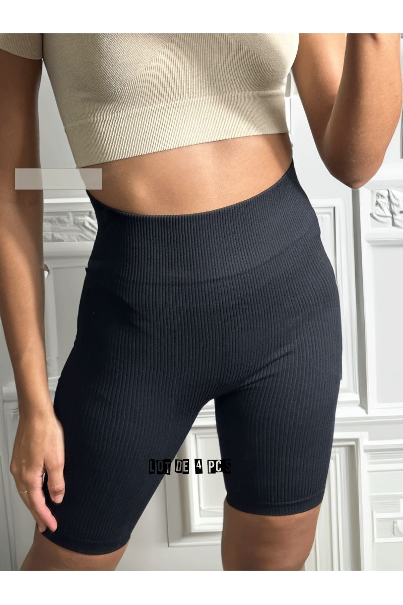 Lot de 4 Corsaires noir en maille côtelé très extensible - 3