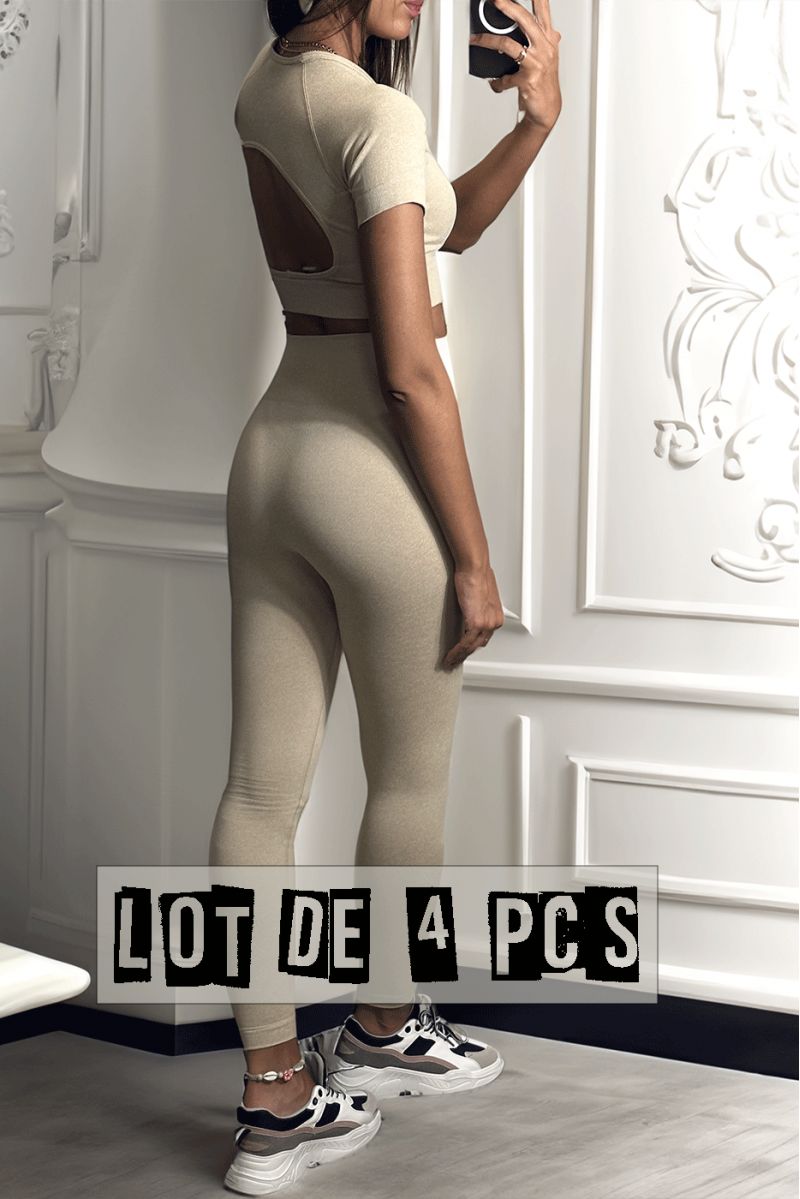 Lot de 4 Ensembles legging et top sport beige en matière gênante - 1