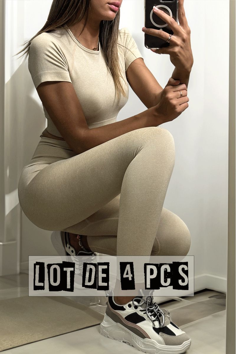 Lot de 4 Ensembles legging et top sport beige en matière gênante - 2